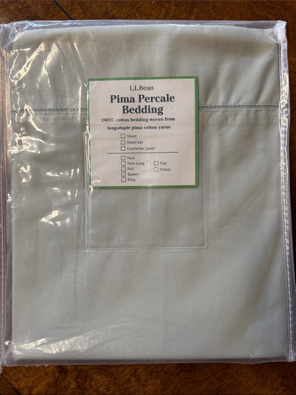 L.L. Bean Pima Percale Queen Sheet Set in Pastel Mint